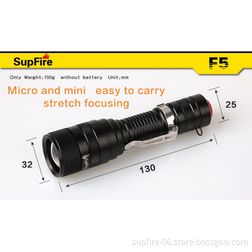 1100lumens zoomzble rechargeable LED flashlight SupFire F5 with buckle